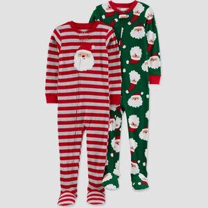 NEW! Toddler Striped Santa Christmas Footed Pajama Set, Red/Green - Carter's 12M